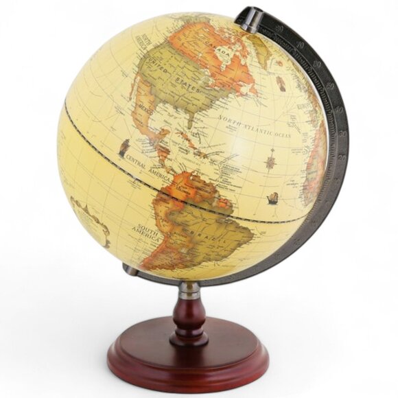 Annova 10" Antique Globe with Brass Metal Arch and Solid Wood Base World Map - Picture 9 of 15